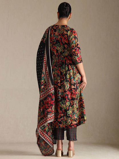 Dhiyona SO Women's Women Floral Printed Regular Zardozi Kurta with Trousers & Dupatta