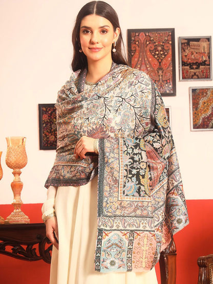 Dhiyona PA Guldasta Fine Wool Kalamkari Paisley Embroidered Shawl