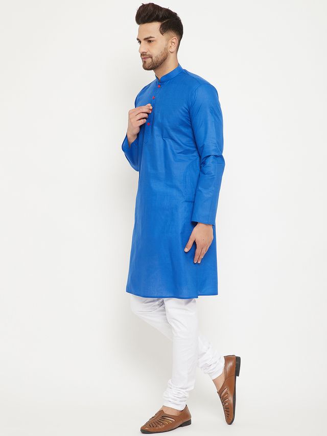 Men's Blue Cotton Straight Kurta Pyjama Set