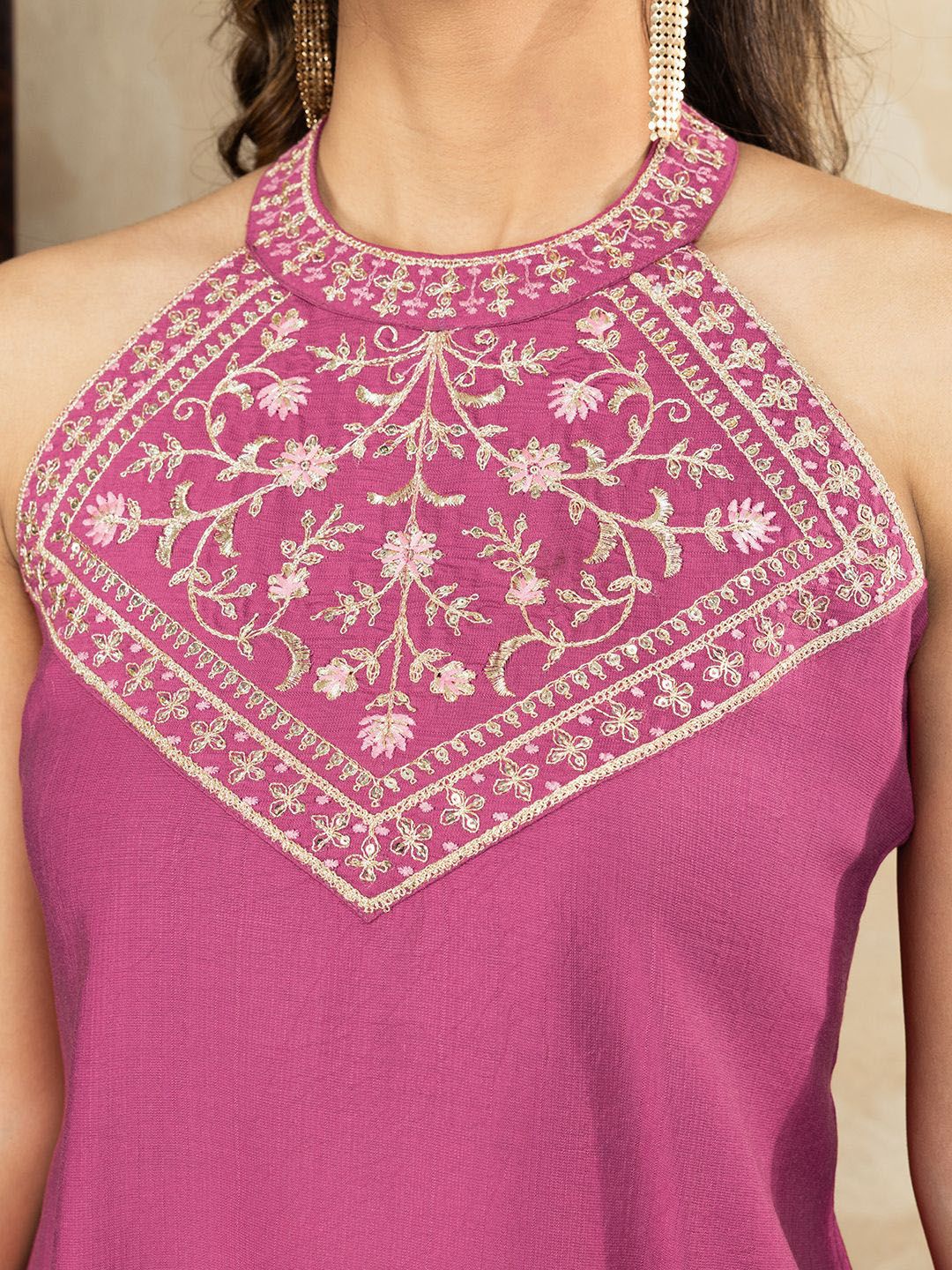 Dhiyona PD Women Floral Yoke Design Thread Work A-Line Kurta & Trousers