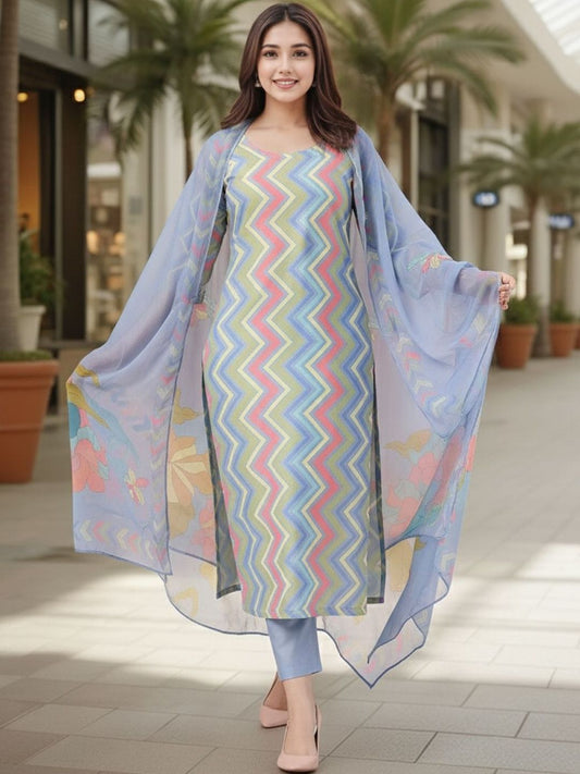 Dhiyona KL Women Printed Regular Kurta with Trousers & With Dupatta