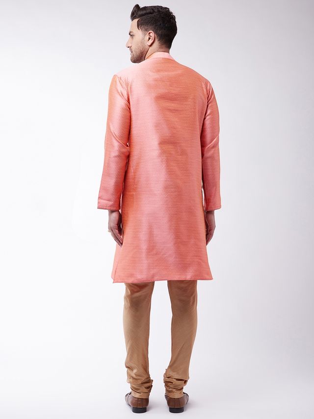 Men's Pink Silk Blend Straight Kurta Pyjama Set