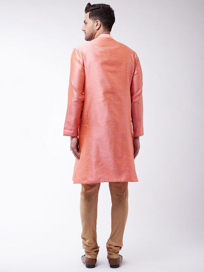 Men's Pink Silk Blend Straight Kurta Pyjama Set