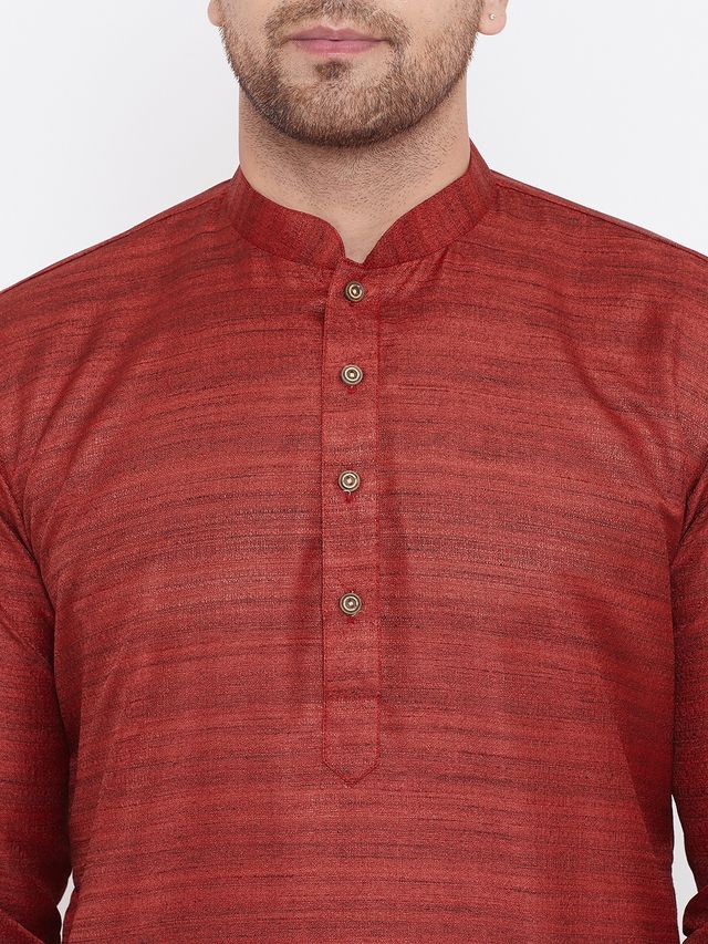 Men's Maroon Silk Blend Straight Kurta Pyjama Set