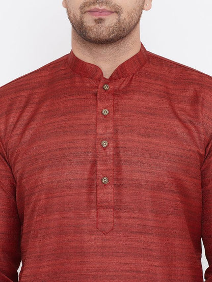 Men's Maroon Silk Blend Straight Kurta Pyjama Set