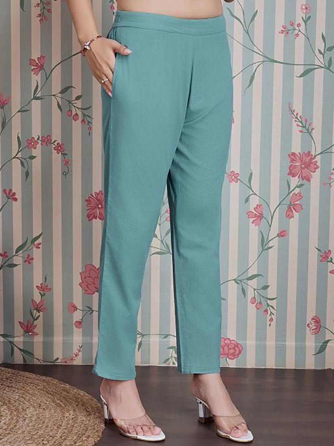 Dhiyona OD  Floral Printed Pure Cotton Anarkali Kurta with Trousers