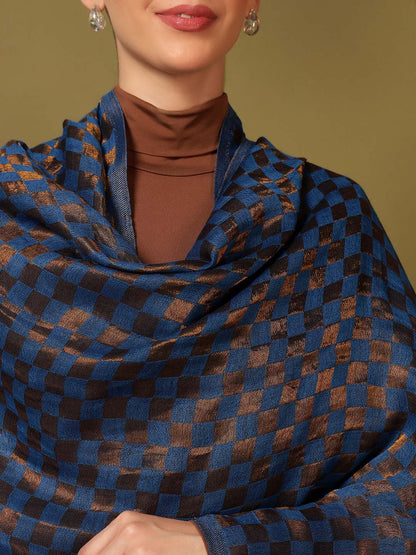 Dhiyona PA Checked Woven Design Woolen Reversible Shawl
