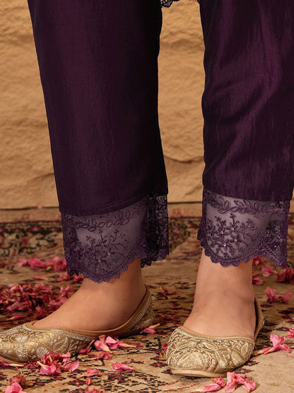 Dhiyona IN Floral Embroidered A-Line Kurta with Trousers & Dupatta