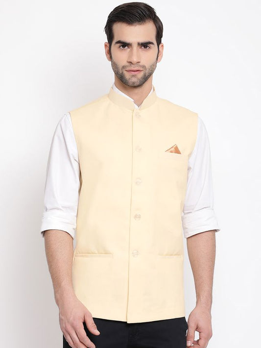 Men's Cream Cotton Blend Straight Nehru Jacket