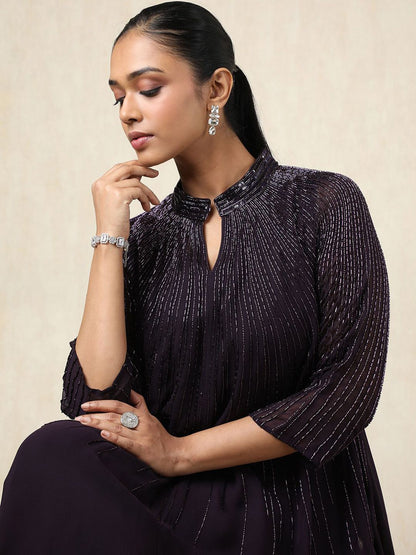 Dhiyona SO Women's Mandarin Collar Beads And Stones A-Line Kurta With Palazzos
