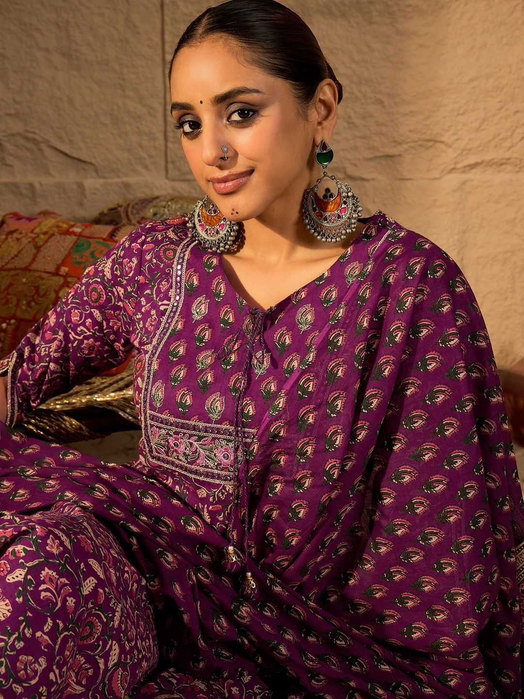 Floral Printed Kurta With Trouser & With Dupatta