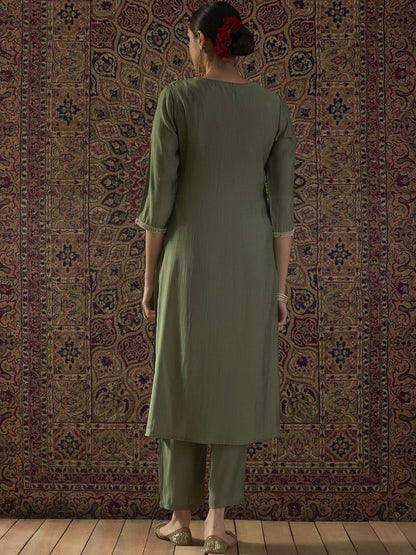 Dhiyona IE Embroidered V-Neck Tunic With Trousers