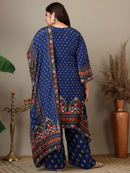 Dhiyona IN Women Plus Size Floral Printed Kurta with Palazzos & Dupatta