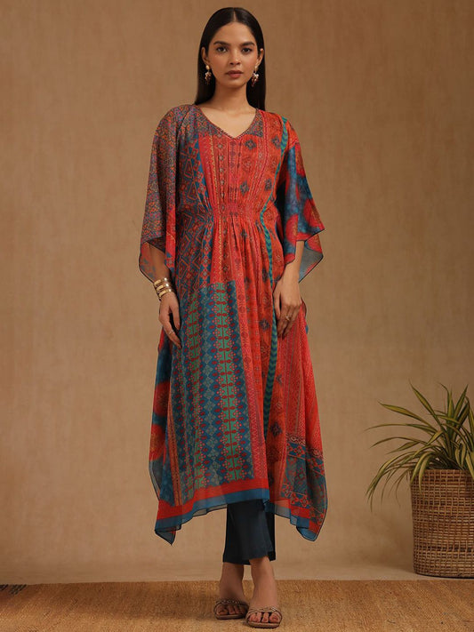 Dhiyona SO Women's Women Ethnic Motifs Printed Kaftan Kurta with Trousers