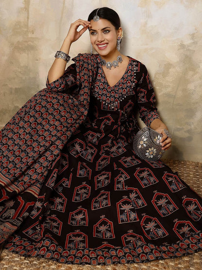Dhiyona SN Women's Ethnic Motifs Printed Pure Cotton Kurta with Palazzos & With Dupatta