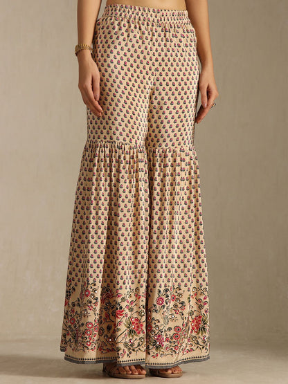 Dhiyona SO Women's Women Ethnic Motifs Printed Regular Mirror Work Kurta With Sharara & Dupatta