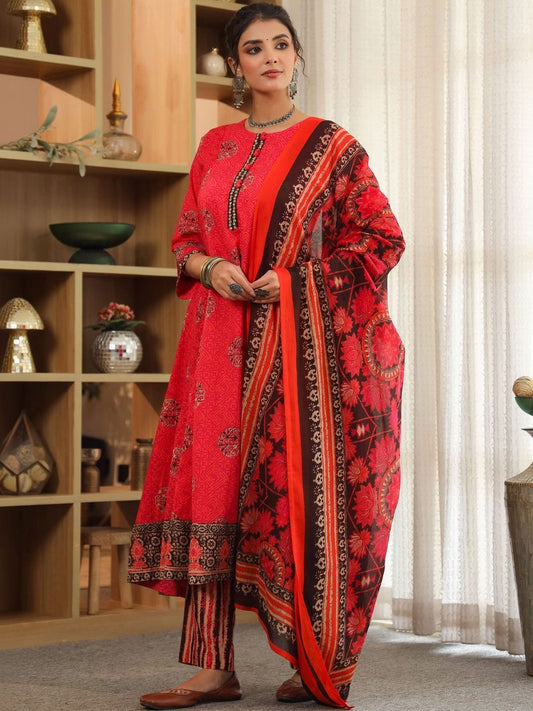 Dhiyona RR Women's Ethnic Motifs Printed Regular Pure Cotton Kurta with Trousers & With Dupatta