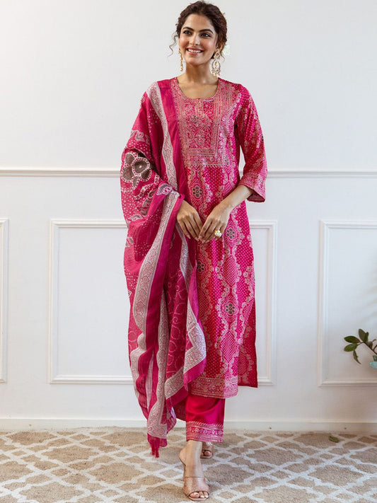 Dhiyona IS Women's Floral Embroidered Sequinned Kurta With Palazzos & Dupatta
