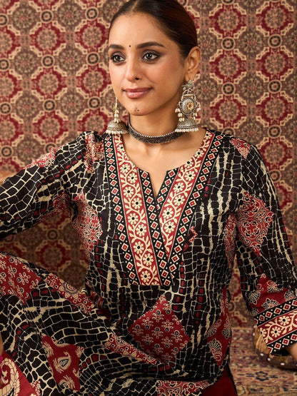 Dhiyona IE Printed Pure Cotton V-Neck Tunic With Trouser