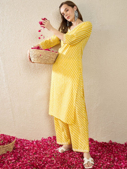 Striped Pure Cotton Straight Kurta With Palazzos