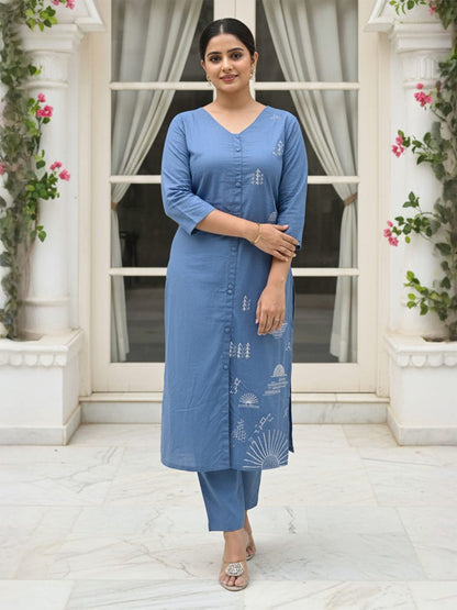 Women Ethnic Motifs Printed Cotton Kurta with Trousers