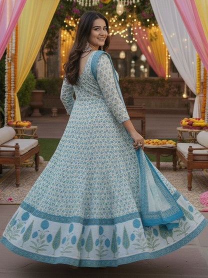 Dhiyona KL Women Ethnic Motifs Printed Panelled Kurta with Trousers & With Dupatta