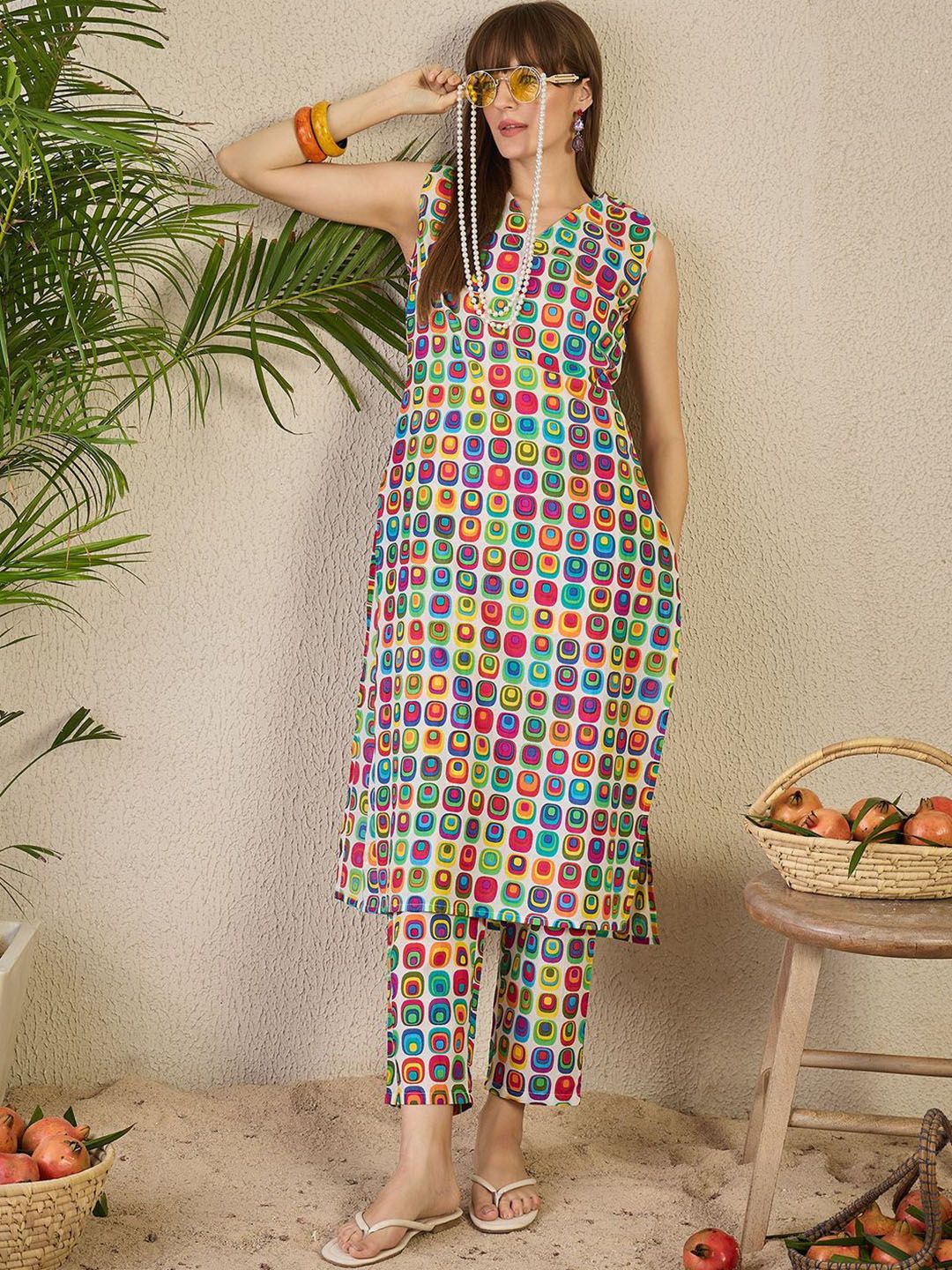 Dhiyona IE INDO ERA Women Printed Pure Cotton Tunic with Trousers