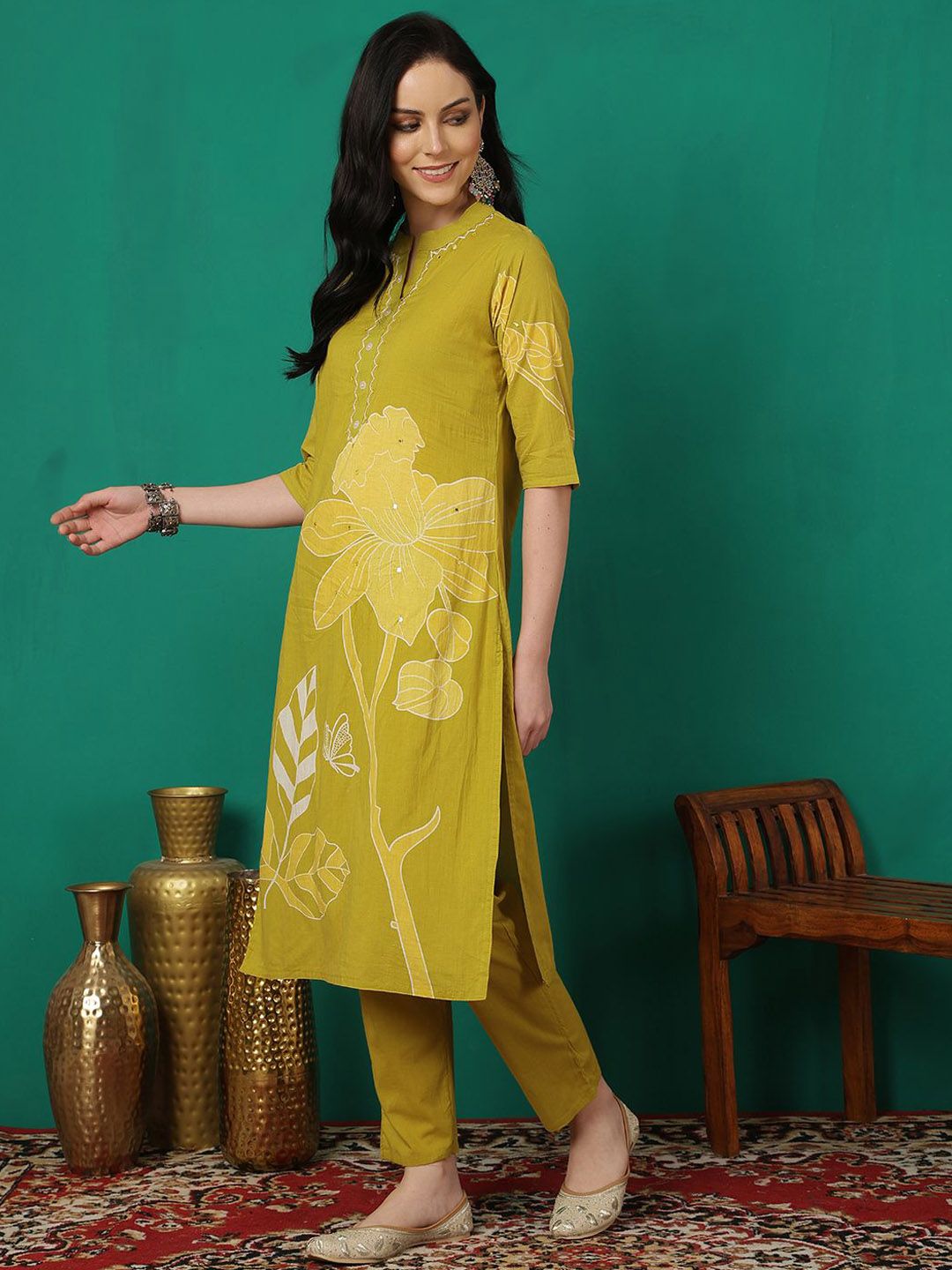 Dhiyona SN Women's Printed Pure Cotton Straight Kurta & Trouser With Dupatta