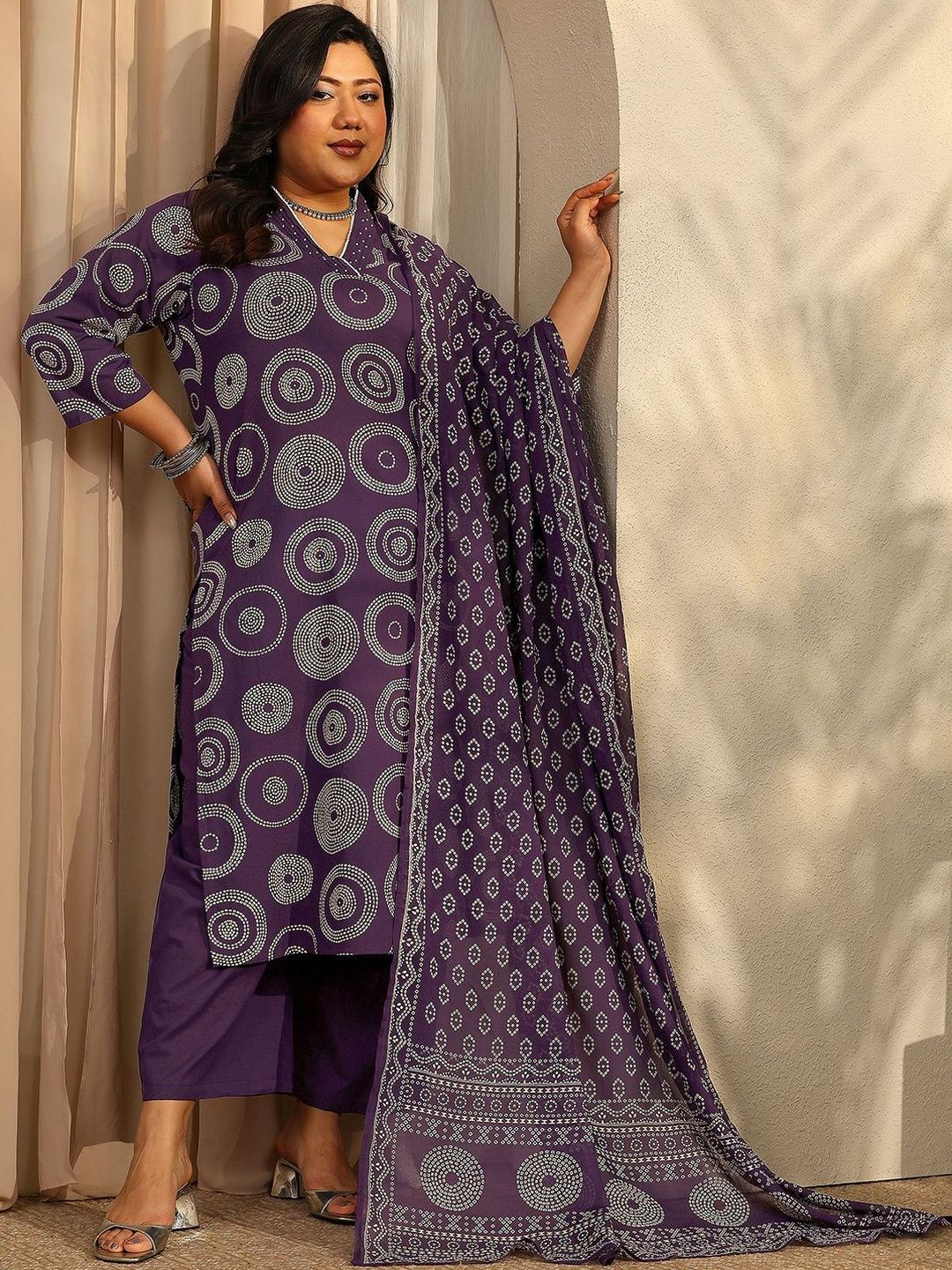 Dhiyona Women's Plus Size Ethnic Motifs Printed Kurta with Palazzos & Dupatta