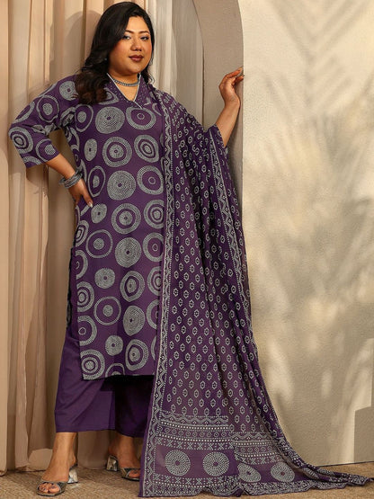 Dhiyona Women's Plus Size Ethnic Motifs Printed Kurta with Palazzos & Dupatta
