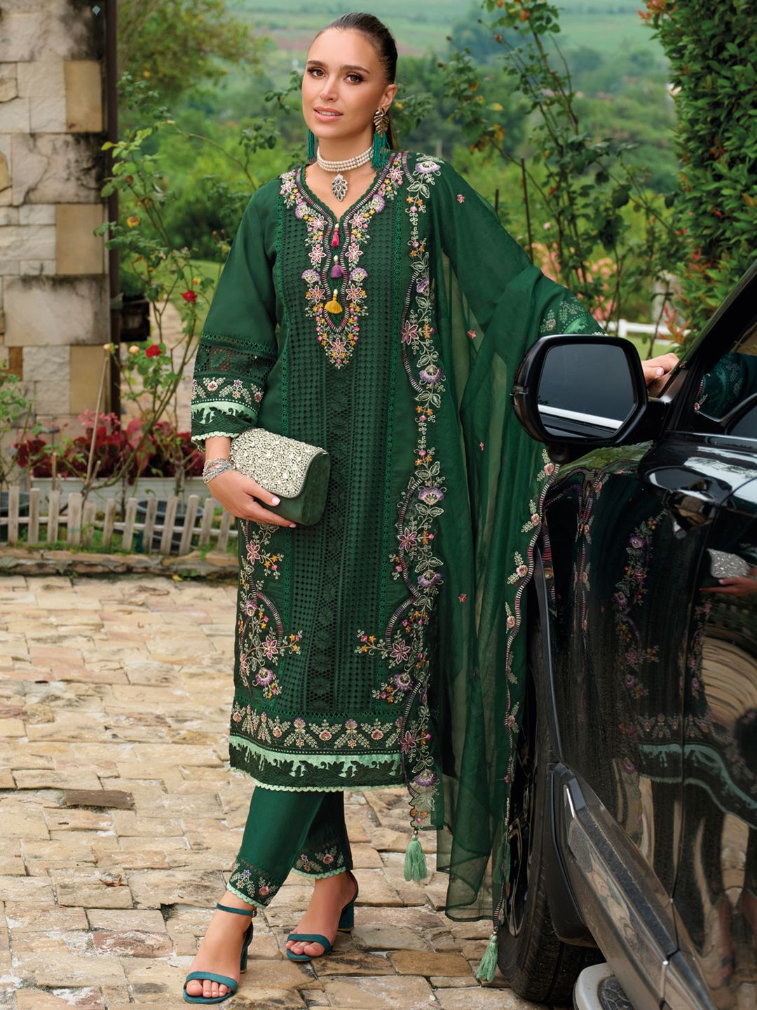 Adults-Women Woven Design Embroidered Kurta with Trousers & Dupatta