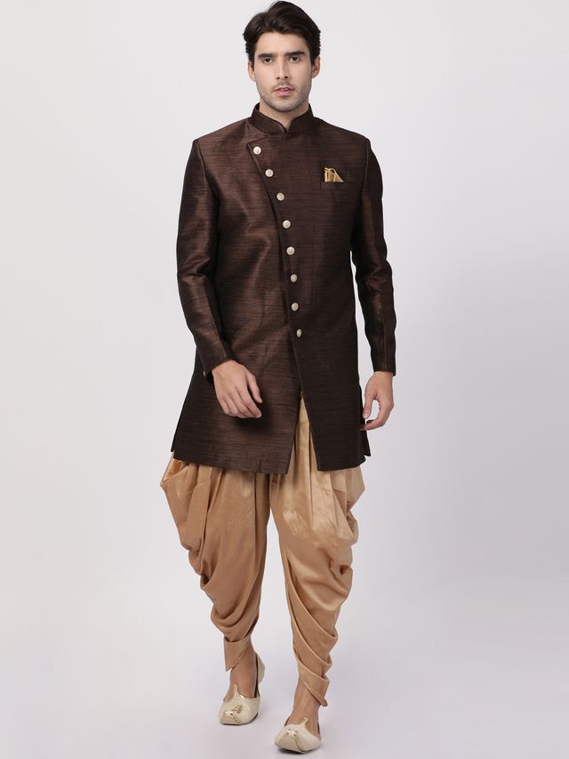 Men's Brown Silk Blend Straight Sherwani Set