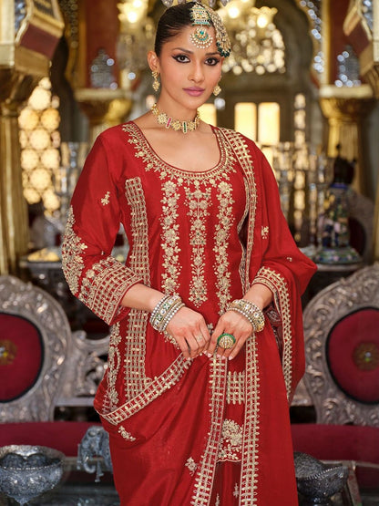 Dhiyona IE Women Ethnic Motifs Embroidered Regular Kurta With Sharara & Dupatta Kurta Sets