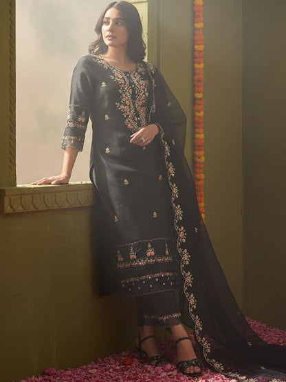 Women Floral Embroidered Regular Thread Work Kurta with Trousers & With Dupatta