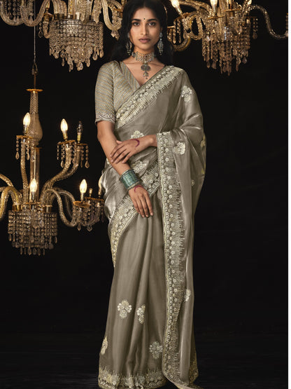 Dhiyona KM Women Olive Green Silk Saree