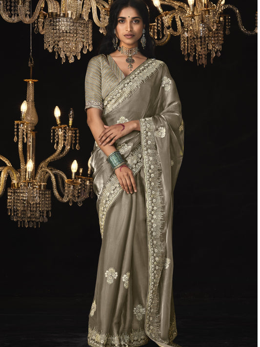 Dhiyona KM Women Olive Green Silk Saree