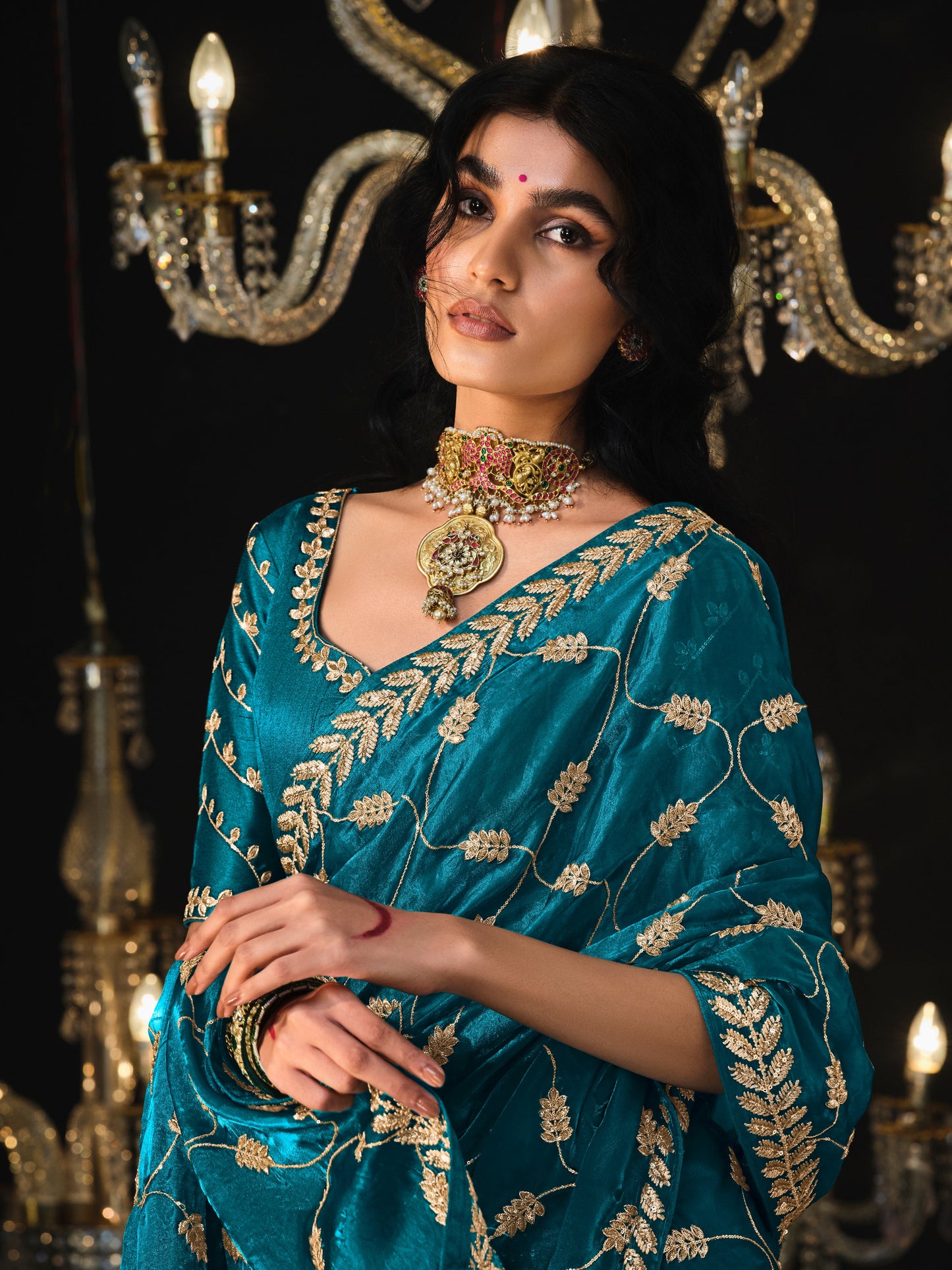 Dhiyona KM Women Queen Of The Twilight “ Peacock Blue Silk Saree
