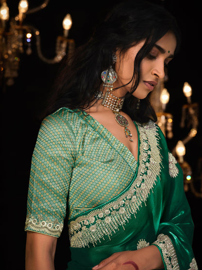Dhiyona KM Women Emerald Aura “ Green Silk Saree