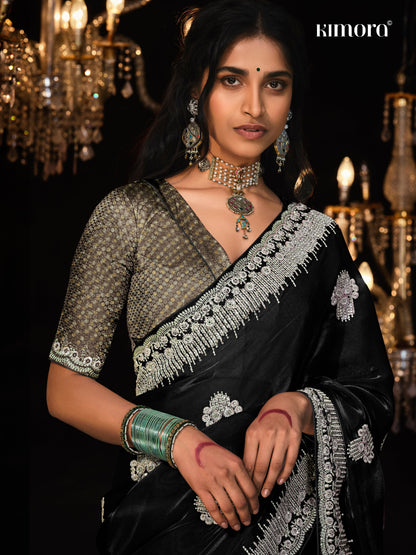 Dhiyona KM Women Midnight Majesty “ Black Silk Saree