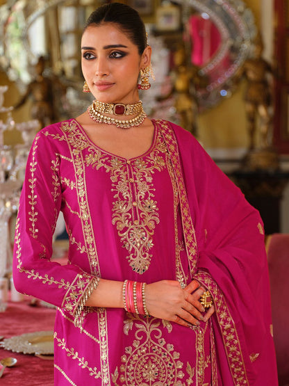 Women Ethnic Motifs Embroidered Regular Mirror Work Kurta & Palazzos With Dupatta