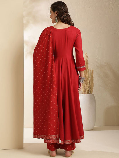 Dhiyona SN Women's Embroidered V-Neck Anarkali Kurta With Trouser & Dupatta