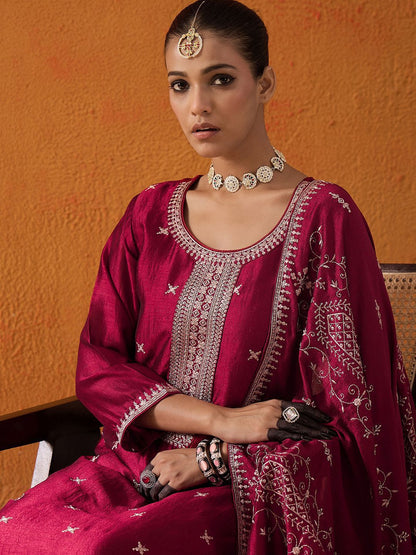 Dhiyona IE Ethnic Motifs Embroidered Thread Work Straight Kurta With Trousers & Dupatta