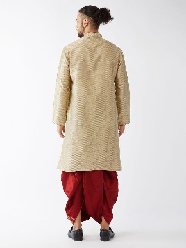 Men's Beige Silk Blend Straight Kurta and Dhoti Set