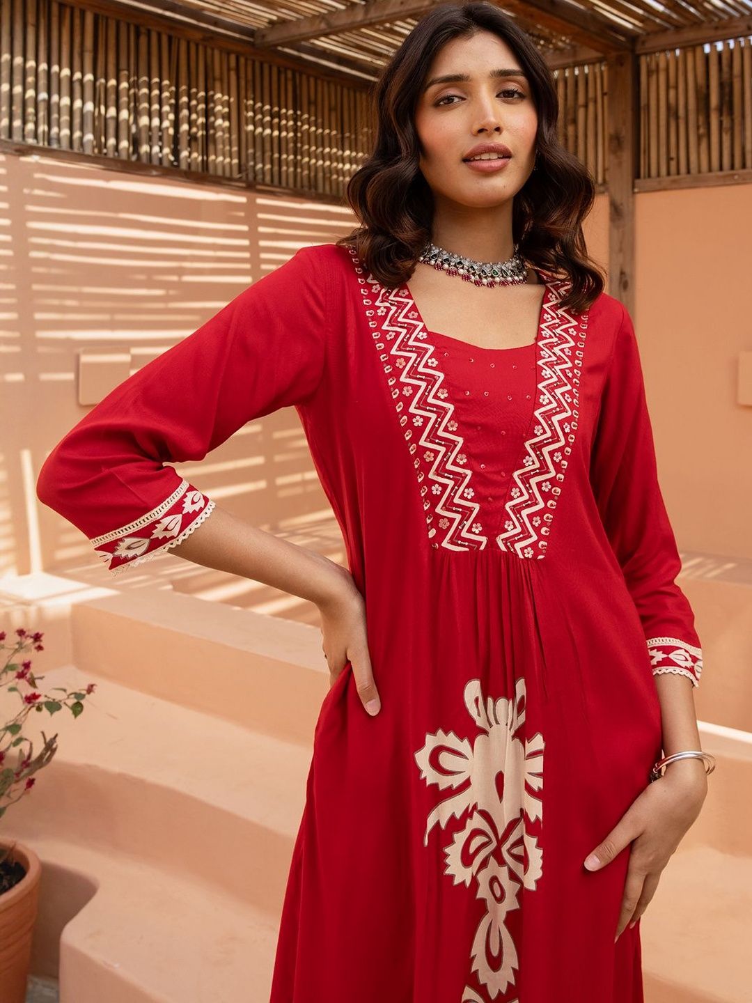 Women Ethnic Motifs Embroidered A-Line Kurta with Palazzos