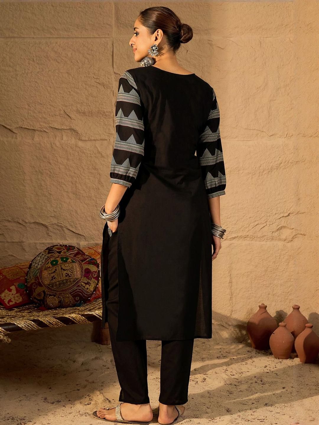 Dhiyona IE Printed Pure Cotton Round Neck Tunic With Trousers
