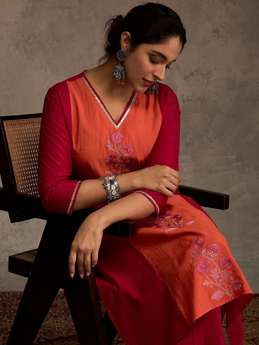 Women Floral Embroidered Anarkali Kurta with Trousers