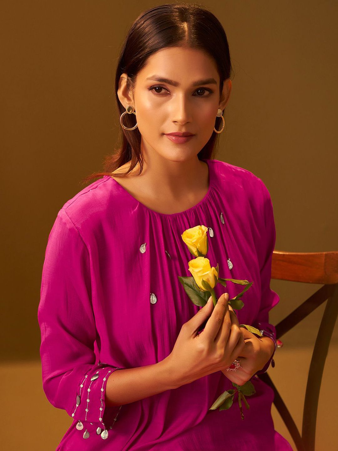 Dhiyona IE Floral Embroidered Round Neck Tunic With Trousers