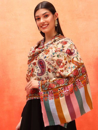 Dhiyona PA Paisley Embroidered Naqqashi Pure Wool Kalamkari Shawl