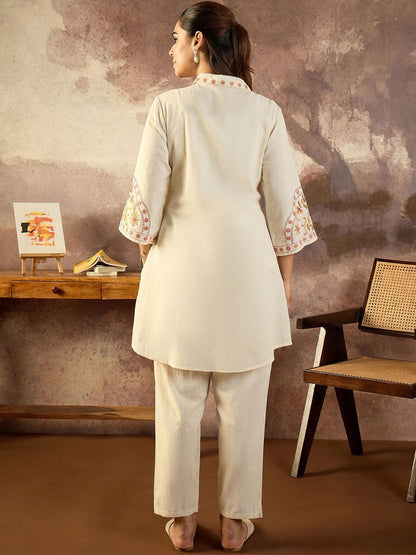 Dhiyona IE Embroidered Shirt Collar Pure Cotton Tunic With Trousers
