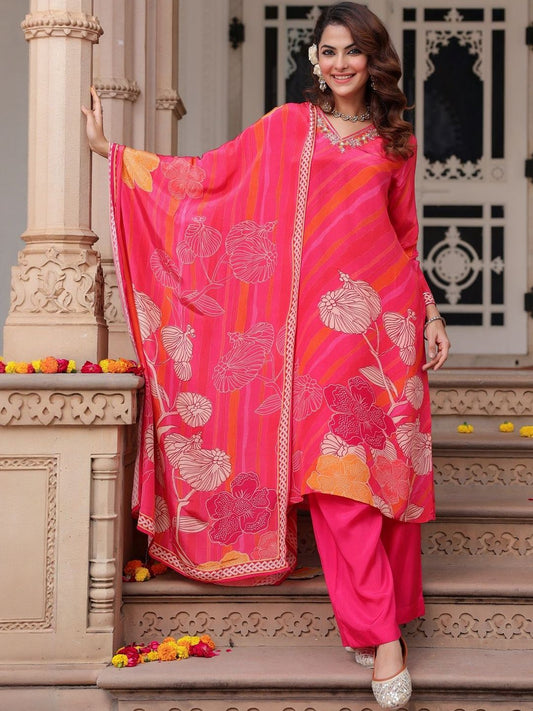 Dhiyona RR Women's Floral Printed Regular Pure Cotton Kurta with Trousers & With Dupatta